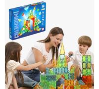 Geomag Magnetic Tiles Gems 100 - Construcciones magnéticas 100 Piezas 3D Azulejos Paneles - Educativo Bloques Imanes Set Juguetes para Niños Creatividad Montessori para 3+ años