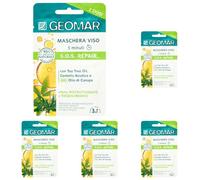 GEOMAR | Mascarilla Facial SOS Repair, Efecto Restructurante y Reequilibrante, 5 minutos, 95% de Origen Natural, Dermatológicamente Testada, 7,5 ml x 2 (Paquete de 5)