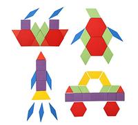 Geometría de Madera Bloquea el Juguete Educativo para los Niños, Juego del Rompecabezas del Edificio de 155pcs Tangram para los Niños