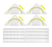 Geometría Escolar Set de 12 piezas, 20,8 x 8,5 cm Accesorios de dibujo de precisión con escuadra con asa, reglas de 15 cm y 20 cm para colegio, oficina, estudiantes y diseñadores