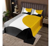 Geometria Juego de colcha Ragazzi Ragazze Giallo Nero Copriletto Per Bambini Cerchio Geometrico Triangolo Modello Trapuntato Copriletto Arte Astratta Trapuntato Decorazione Della Camera240x220cm