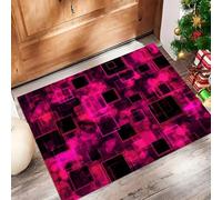 Geometría Psicodélica Felpudo Entrada Casa 40 X 60 Cm, Elementos Futuristas Alfombra Entrada Antideslizante, Felpudo De Absorbentes Lavable, Alfombrilla para Pasillo, Cocina,Rosa Neón Suave Cómodo