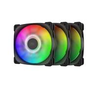 Geometric Future Squama 2505 RGB PWM Ventilador - Negro - 120mm - Paquete de 3 - Alto rendimiento - 5V 3pin direccionable RGB - 4pin PWM - con controlador - (GEO-S2505B-3)