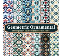 Geometric Ornamental Scrapbook Paper Craft Pad: 12 Seamless Design, 24 Double-Side Sheets Printed on 8.5"x8.5" Sized Paper With Premium Color. Perfect ... Cardstock, Collage, Gift Wrapping, Album Etc