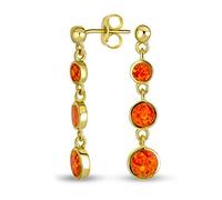 Geométrica Gemstone 3 Bisel Disco Redondo Lineal Naranja Fuego Círculo Pendientes Colgantes De Ópalo Para Las Mujeres 14K Chapado En Oro .925 Plata Esterlina