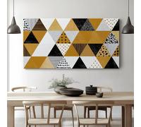 Geométrico Abstracto Triángulos Dorados Elegante cuadro de lienzo enmarcado Contemporáneo para decoración de cocina, comedor y pasillo, con kit de fijación requiere montaje autoinstalable 120 x 60 cm