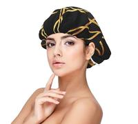 Geométrico de oro negro,Gorro de dormir de satén para adultos - Gorro de dormir elástico para mujer, cubrecabello nocturno