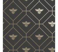 Geométrico Panal Abeja Metálico Oro / Gris Oscuro 13081 Animal Papel Pintado