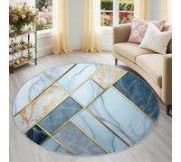 Geométrico Mármol Alfombra Redonda Infantil 160 cm, Multicolor Lavable y Antideslizante, Moderno Lujo Ligero Alfombra de Juegos Pelo Corto Segura