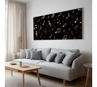 Geométrico Música Y Notas Musicales Elegante cuadro de lienzo enmarcado Moderno para decoración de cocina, comedor y pasillo, con kit de fijación requiere montaje autoinstalable 100 x 75 cm