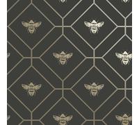 Geométrico Panal Abeja Metálico Oro / Gris Oscuro 13081 Animal Papel Pintado