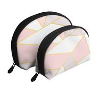 Geométrico Rosa Gris, Bolsa de Maquillaje de Concha, Monedero pequeño para Mujer, Bolsa de artículos de tocador, Bolsa de cosméticos, 2 Piezas