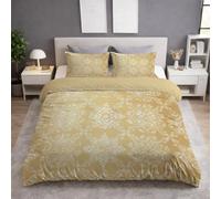 Geométrico Simetría Flores Fundas para edredon Tradicional Funda Nordica, Minimalista Lujoso Elegante Oriental Alta Gama Funda de Almohada 180 x 220 Funda Nordica Suave Gold für Adultos