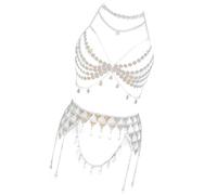 Geometrics - Juego de cadena de cuerpo brillante con diamantes de imitación y falda de cintura, accesorio de moda para mujeres y señoras, brasier de cristales