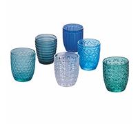 Geometrie Ocean - Juego de 6 vasos de agua de 350 ml de pasta de cristal de colores transparentes