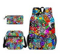Geometry Dash - Mochila escolar infantil de 3 piezas con estampado de dibujos animados + bolsa + bolsa para bolígrafos, 20 L de capacidad para niños y niñas, A2., L
