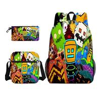 Geometry Dash - Mochila escolar infantil de 3 piezas con estampado de dibujos animados + bolsa + bolsa para bolígrafos, 20 L de capacidad para niños y niñas, A15., L