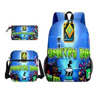Geometry Dash - Mochila escolar infantil de 3 piezas con estampado de dibujos animados + bolsa + bolsa para bolígrafos, 20 L de capacidad para niños y niñas, A14., L