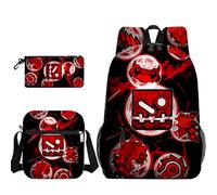 Geometry Dash - Mochila escolar infantil de 3 piezas con estampado de dibujos animados + bolsa + bolsa para bolígrafos, 20 L de capacidad para niños y niñas, A7., L
