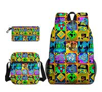 Geometry Dash - Mochila escolar infantil de 3 piezas con estampado de dibujos animados + bolsa + bolsa para bolígrafos, 20 L de capacidad para niños y niñas, A6., L
