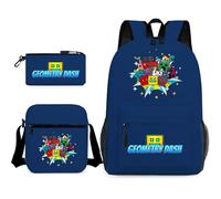 Geometry Dash - Mochila infantil de 3 piezas de 17 pulgadas, bolsa de libros de tamaño grande + cartera + estuche para bolígrafos, perfecta para la escuela diaria y al aire libre, A9, L