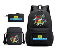 Geometry Dash - Mochila infantil de 3 piezas de 17 pulgadas, bolsa de libros de tamaño grande + cartera + estuche para bolígrafos, perfecta para la escuela diaria y al aire libre, A14., L