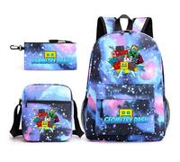 Geometry Dash - Mochila infantil de 3 piezas de 17 pulgadas, bolsa de libros de tamaño grande + cartera + estuche para bolígrafos, perfecta para la escuela diaria y al aire libre, A13, L