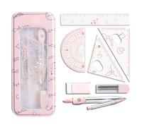 Geometry Set for Students - 8-Piece Shatterproof Reusable Protractor Geomet | Complete Measuring Drawing Tools for High School Middle School College Classroom Boys Girls Freshman Sophomore Junior Teen