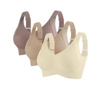 Georcep 3 Pack Women's Ribbed Push Up Adjustable Wireless Bra - with Side Support Panels and Wide Straps (B,XXL)