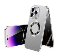Georcep Anti-Peep Double-Sided Glass Magnetic Metal Frame Phone Case For iPhone, 360 Degree Full Coverage Phone Case for iPhone 15/14/13/12/11ProMax (for iPhone12,B-Silver)