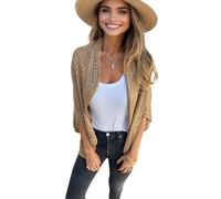 Georcep Hollow Half Sleeve Cardigan for Women - Lightweight Knit Open Front Sweater, Summer Beach Cover Up for Casual Wear (XL,B-Khaki)