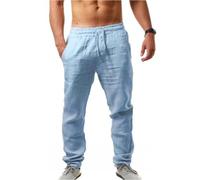Georcep Mens Drawstring Linen Pants - Lightweight Beach Pants with Pockets, Summer Trousers for Yoga Travel Lounge (G-Blue,M)