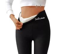 Georcep Soft Clouds Fleece Leggings for Women Winter - Casual High Waist Warm Pants (XL,A-Black)