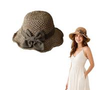 Georcep Straw Hat with Retro Bow, Foldable & Breathable Straw Bucket Hat for Women Summer Sun Beach Travel Hats (A-Light Brown,Medium Brim)