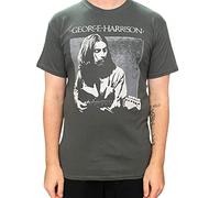 George Harrison Live Portrait Camiseta Manga Corta, Grey (Charcoal), L para Hombre