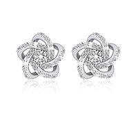 GEORGE · SMITH - Pendientes de plata de ley 925 para mujer, pendientes de flor con circonita cúbica 5A, pendientes para mujer, regalo ideal, 0.4*0.59in, Plata de ley 925 y circonita cúbica 5A, Crystal