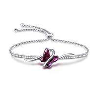 GEORGE · SMITH Pulsera de Mujer Plateada, Brazalete Ajustable Chapado en Oro Blanco de 14K, Pulsera Mariposa con Zirconia 5A - Ideas de Regalo para Mujer para Aniversario, Cumpleaños