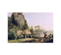 George Stubbs Two Gentlemen Going A Shooting, with A View of Creswell Crags on A Dapple Grey Horse Print Photo Art Painting Canvas Home Decorative Bedroom Modern Decors - Estilo sin marco, 40 x 60 cm