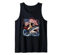 George Washington Riding a Shark Funny 4th of July Patriotic Camiseta sin Mangas