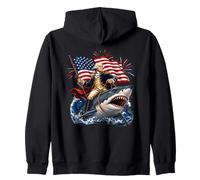 George Washington Riding a Shark Funny 4th of July Patriotic Sudadera con Capucha