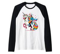 George Washington Riding A Unicorn Rainbow Colorido Gráfico Camiseta Manga Raglan