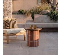 Georges - Mesa auxiliar terracota efecto cerámica con bandeja de roble H 52 x B 53 x T 52 cm