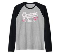 Georgia Mom Retro Script with Pink Hearts Cute Georgia Mom Camiseta Manga Raglan