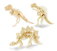 Georgie Porgy Modelos de Animales de Madera en 3D, Kit de Construcción de Artesanía en Madera de Rompecabezas ños de Edad para Niños (3 Piezas) (Tirano-saurio Rex Spinosaurus Estegosaurio)