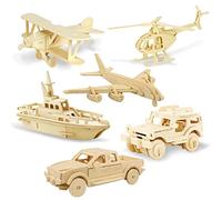 Georgie Porgy Modelos de Animales de Madera en 3D, Kit de Construcción de Artesanía en Madera de Rompecabezas ños de Edad para Niños (6 Piezas) (Aviones Coches Bote Salvavidas)