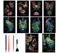 Georgie Porgy Papel de Rascar para Niños Kits de Manualidades y Manualidades Arcoiris A4 Scratch Art para Regalo de Cumpleaños de Navidad (A4-Noctilucente Mariposa+Pavo real)