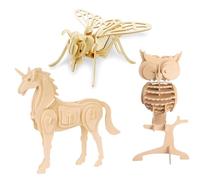 Georgie Porgy Puzzle de madera 3D para colección de puzles, juego de construcción, juego de construcción para niños, juguete educativo, paquete de 3 (abeja, unicornio, búho)