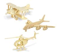 Georgie Porgy Rompecabezas de Madera 3D Puzzle de Modelo Colección de de Animales Juguete de Construcción Kit Kids Jigsaw Toy Edad 5+ (3 Piezas, Avión Albatros Helicóptero Avión de Pasajeros)