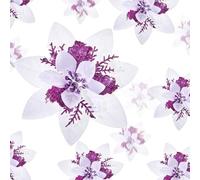 Geosar 24 Flores de Navidad Artificiales Flores de Pascua con Purpurina Flor de Nochebuena Flor de Poinsettia Navideña con Clips Adorno de Árbol de Navidad Boda, 15 cm, 10 cm, 8 cm (Blanco Morado)