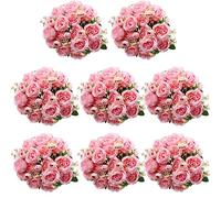 Geosar 8 paquetes de 40 cabezas de peonías artificiales de seda, ramo de peonías falsas rosas, flores de peonías sintéticas a granel para decoración de jarrones, arreglos florales, boda, hogar, fiesta